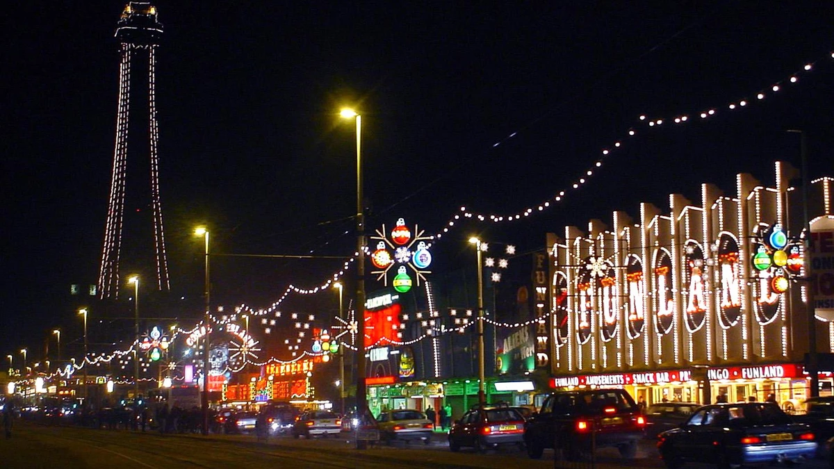 Blackpool Illuminations at night including Blackpool tower